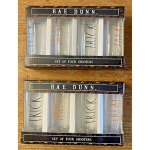 Rae Dunn Halloween Shot Glasses New 2 Sets of 4 Shooters Treat Treat
